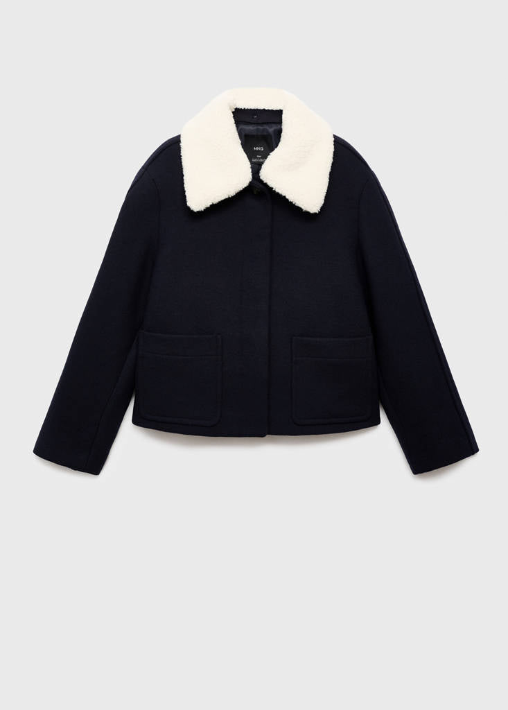 Veste Laine Mélangée Col Effet Mouton