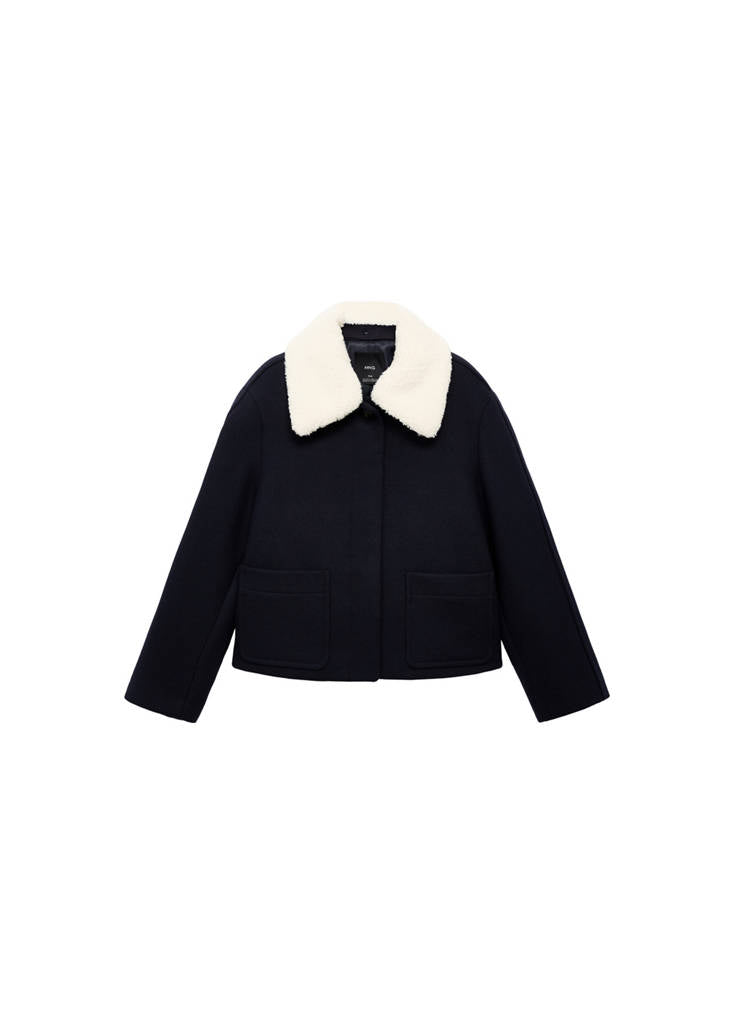 Veste Laine Mélangée Col Effet Mouton