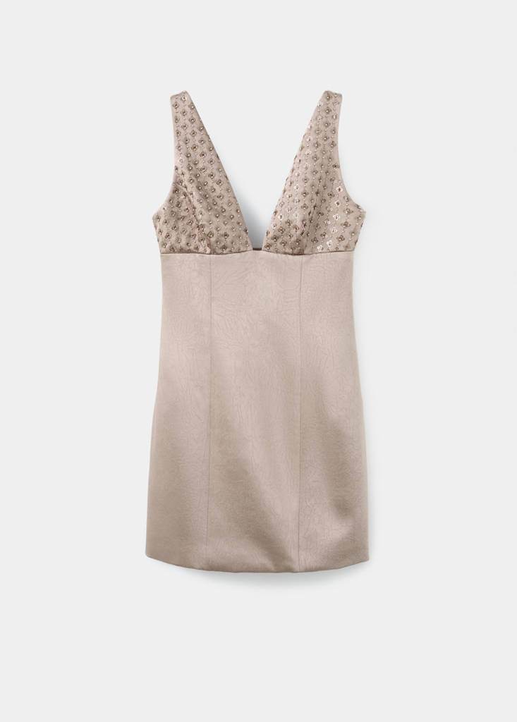 Robe Satinée Encolure Paillettes