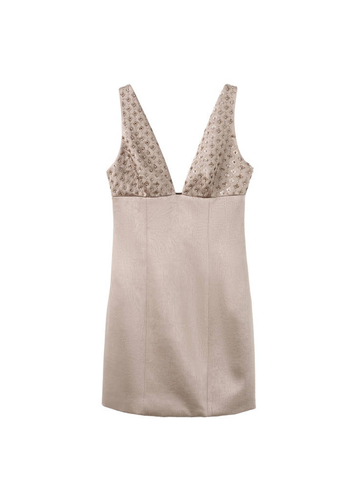 Robe Satinée Encolure Paillettes