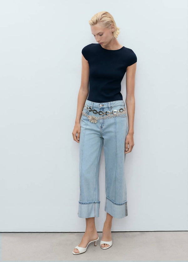 Cropped Wijde Jeans Met Omslag
