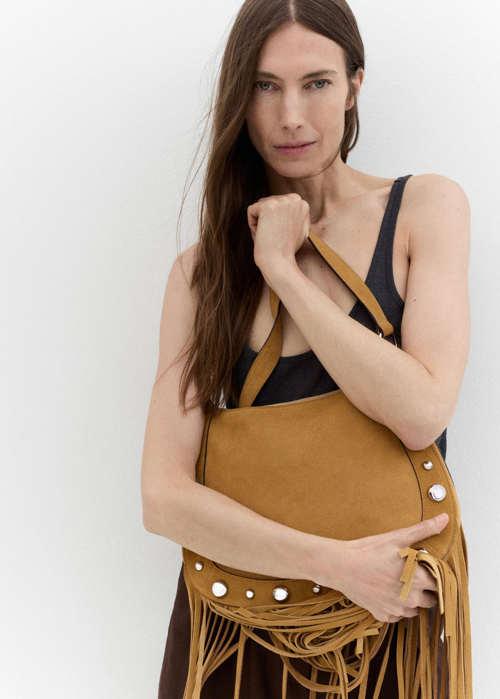 Sac En Daim Avec Franges Et Détails Cloutés