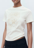 T-Shirt Coton Broderie À Fleurs