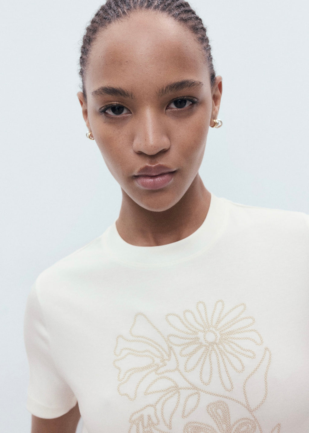 T-Shirt Coton Broderie À Fleurs