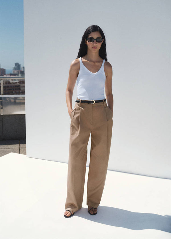 Pantaloni Dritti in Cotone con Pinces