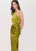 Robe Asymétrique Satinée Avec Fronce Latérale
