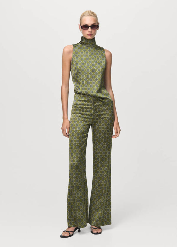 Pantaloni Satinati con Stampa Geometrica