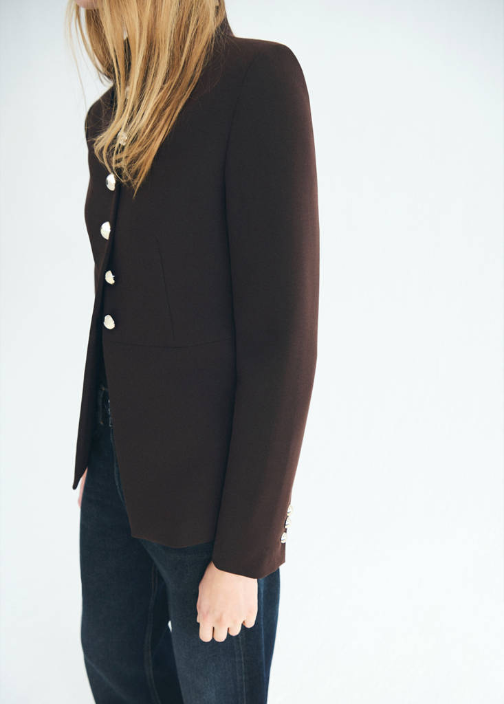 Veste À Col Officier Boutons Bijoux