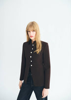 Veste À Col Officier Boutons Bijoux