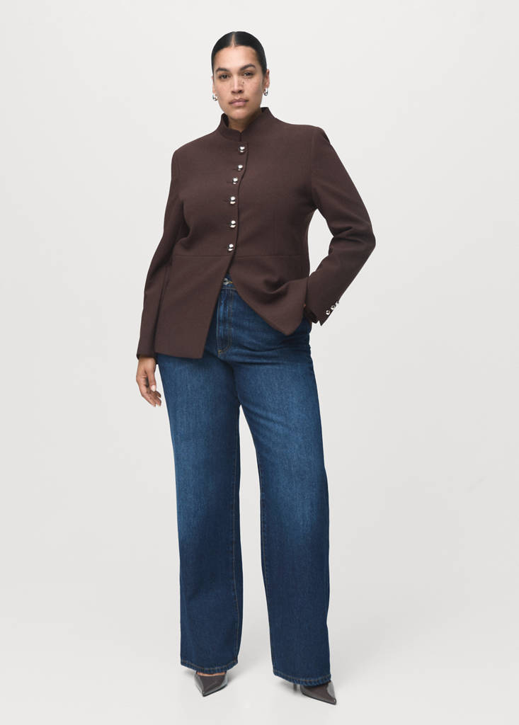 Veste À Col Officier Boutons Bijoux