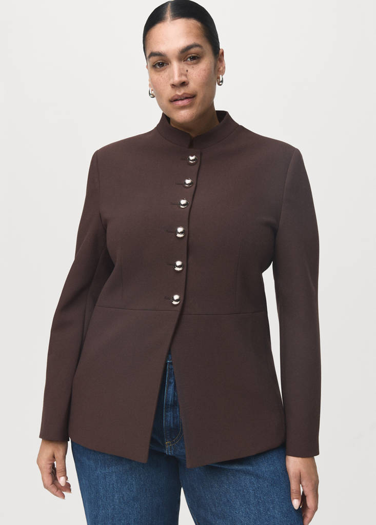 Veste À Col Officier Boutons Bijoux