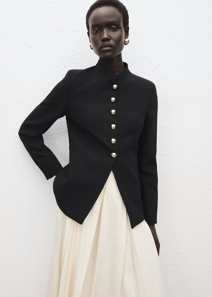 Veste À Col Officier Boutons Bijoux