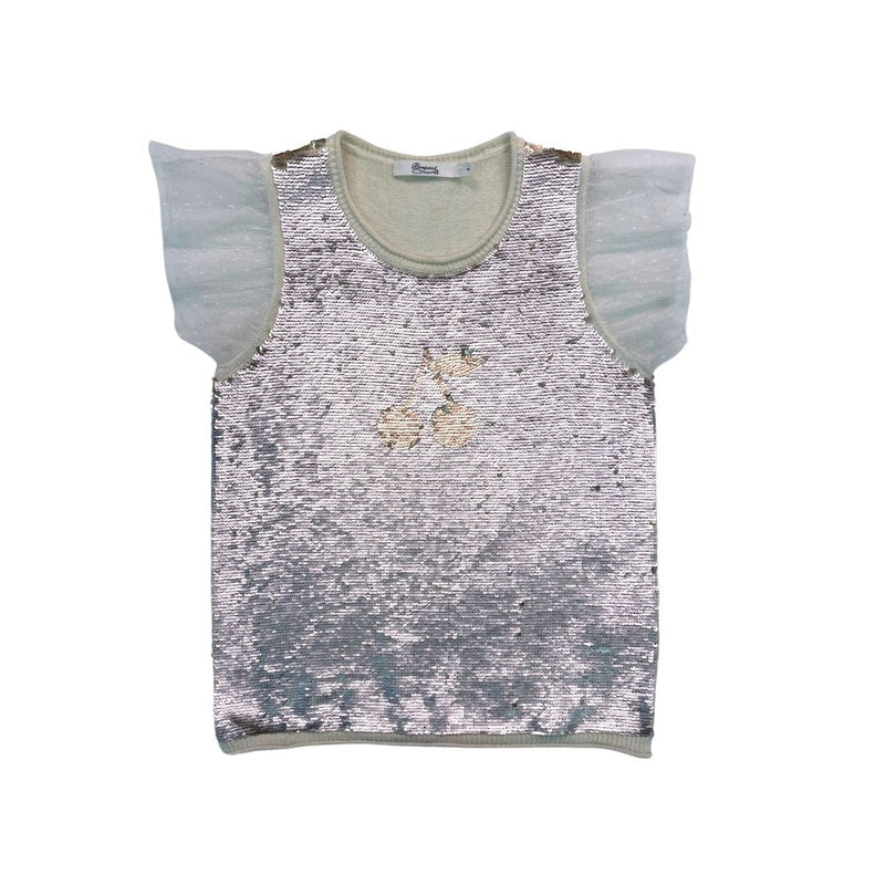 Bonpoint - Top Effet Pull Beige À Sequins Reversibles - 8 Ans