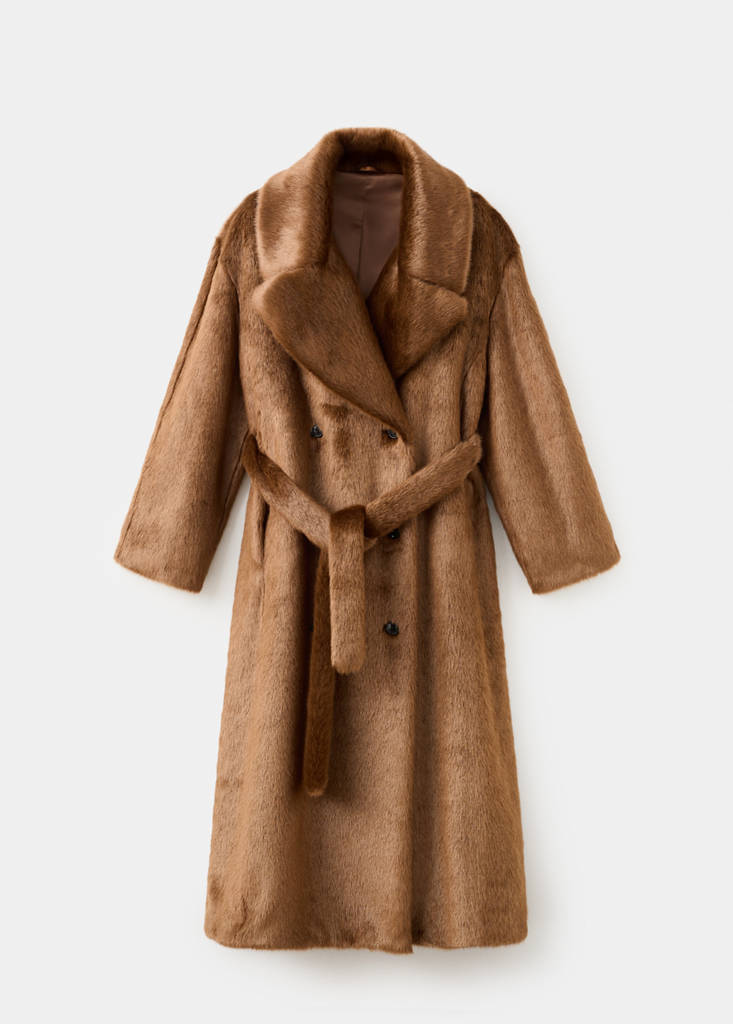 Manteau Fausse Fourrure Avec Ceinture