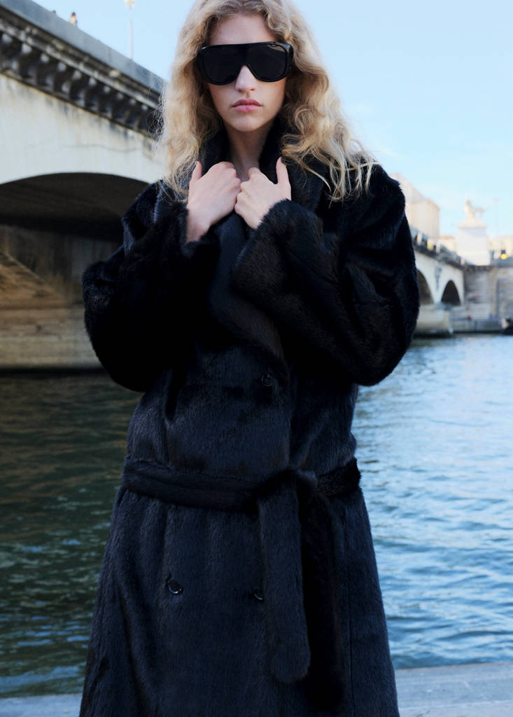 Manteau Fausse Fourrure Avec Ceinture