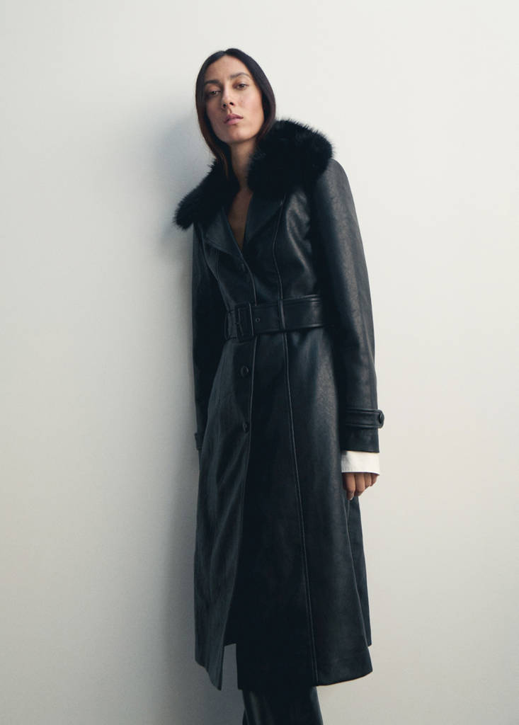 Manteau En Cuir Synthétique Avec Col En Fausse Fourrure