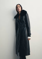 Manteau En Cuir Synthétique Avec Col En Fausse Fourrure
