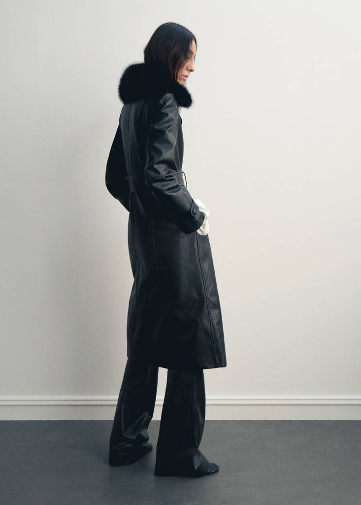 Manteau En Cuir Synthétique Avec Col En Fausse Fourrure