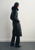 Manteau En Cuir Synthétique Avec Col En Fausse Fourrure