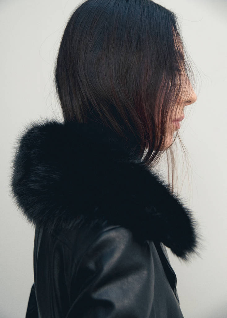Manteau En Cuir Synthétique Avec Col En Fausse Fourrure