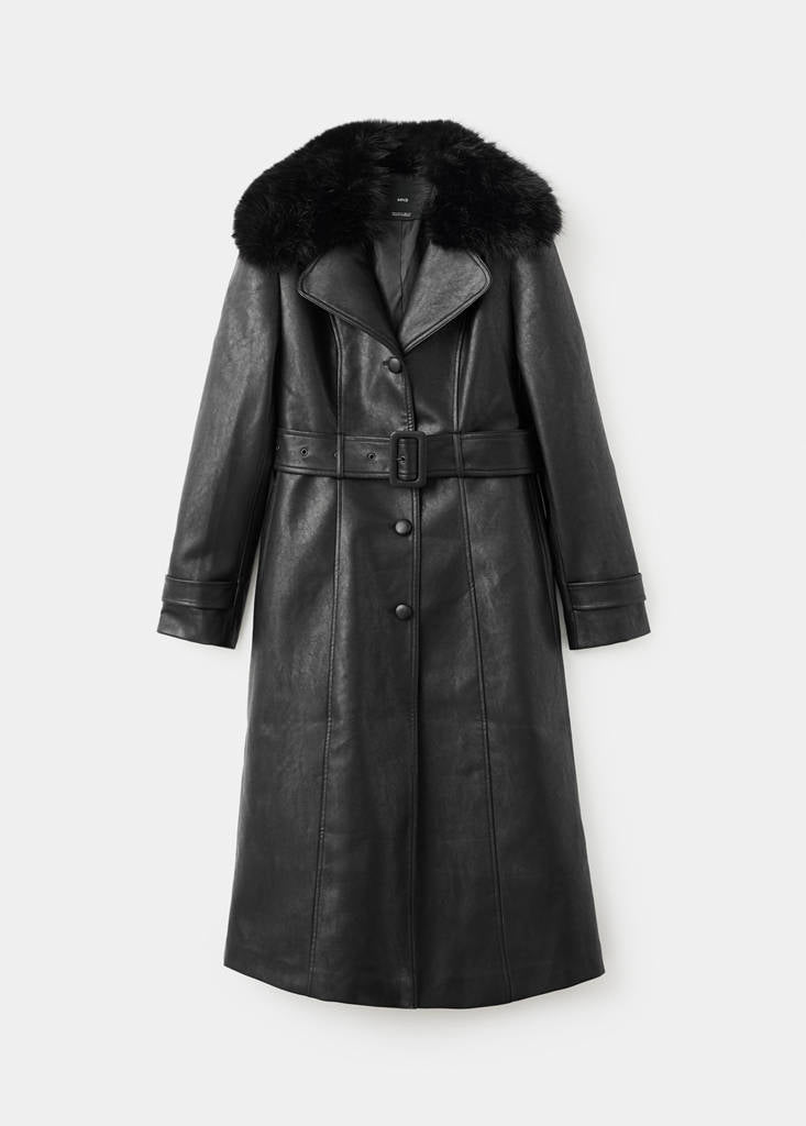 Manteau En Cuir Synthétique Avec Col En Fausse Fourrure