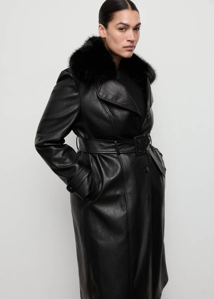 Manteau En Cuir Synthétique Avec Col En Fausse Fourrure