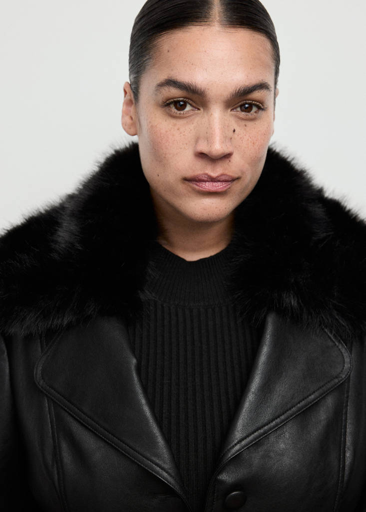 Manteau En Cuir Synthétique Avec Col En Fausse Fourrure