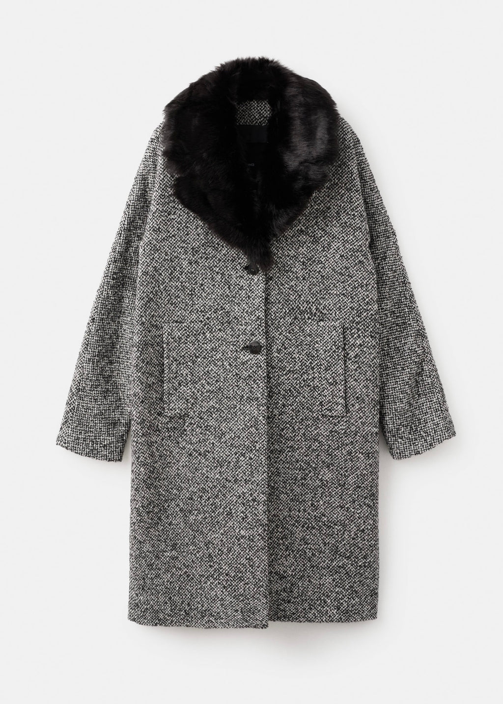 Manteau Chiné Col Fausse Fourrure