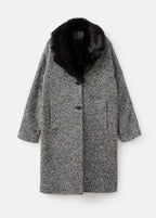 Manteau Chiné Col Fausse Fourrure