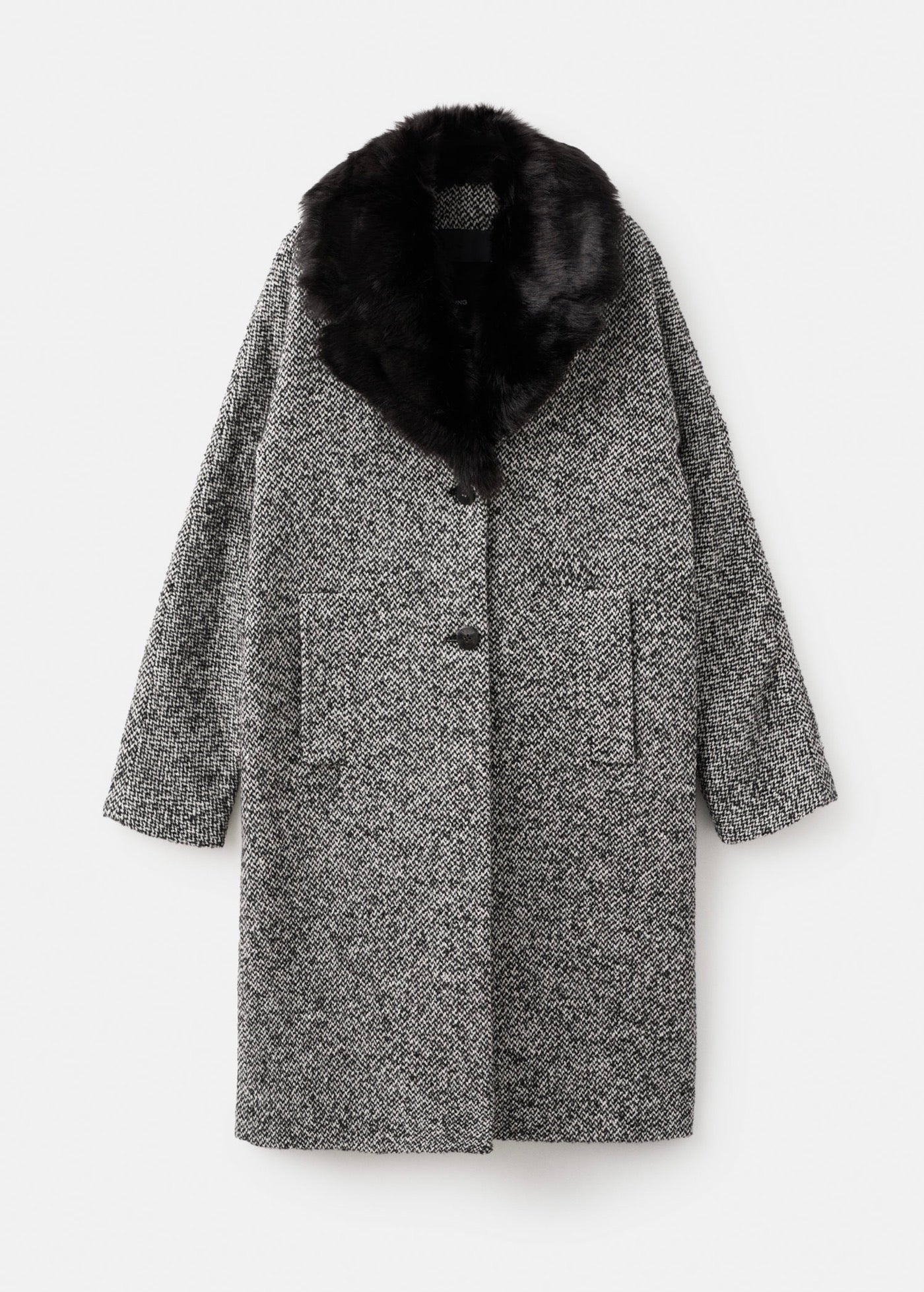 Manteau Chiné Col Fausse Fourrure