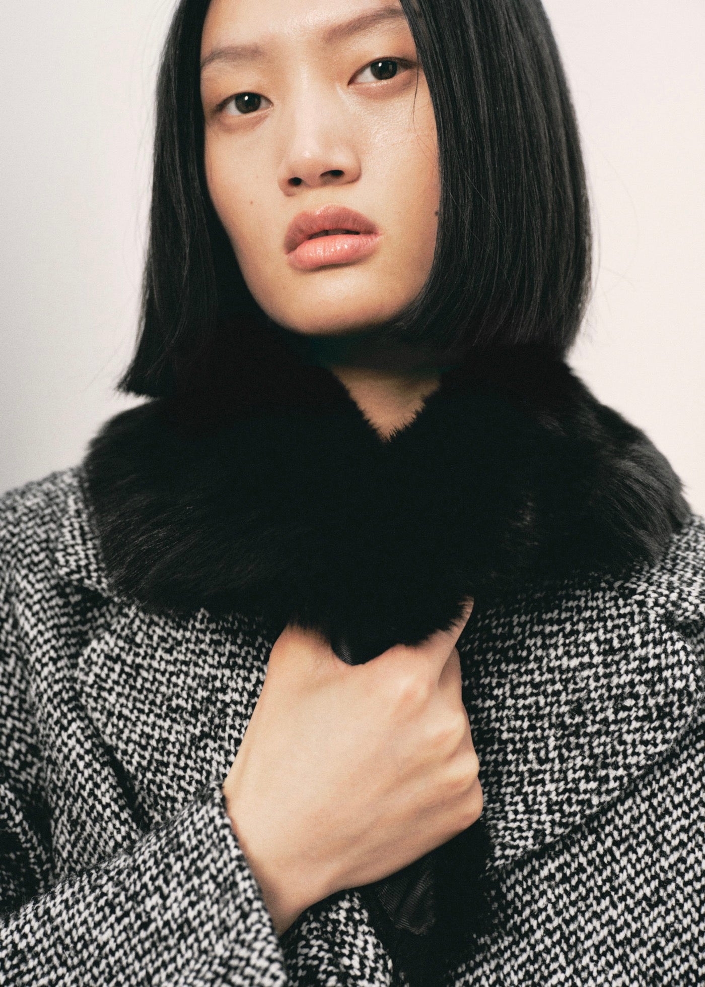 Manteau Chiné Col Fausse Fourrure