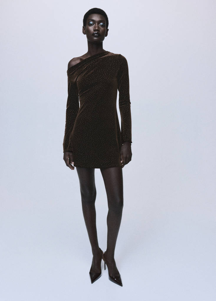 Robe Asymétrique En Velours Pailleté