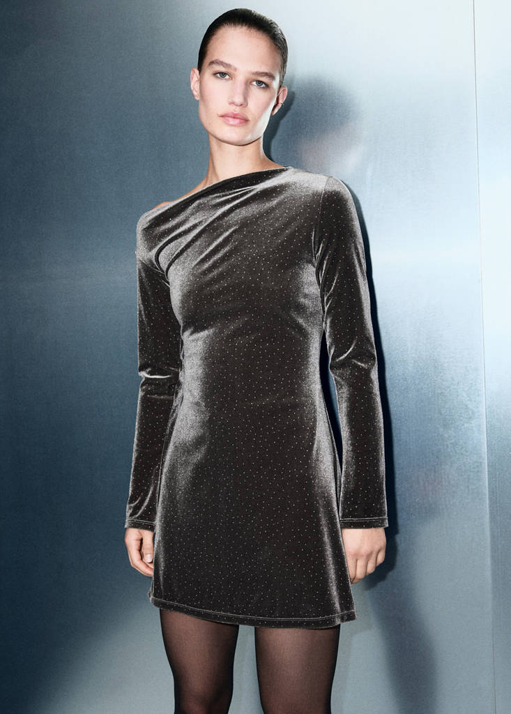 Robe Asymétrique En Velours Pailleté