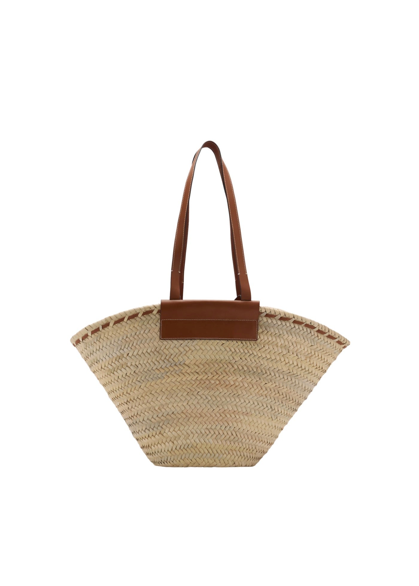 Grand Sac Cabas En Fibre Naturelle Anse Cuir