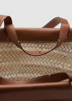 Grand Sac Cabas En Fibre Naturelle Anse Cuir