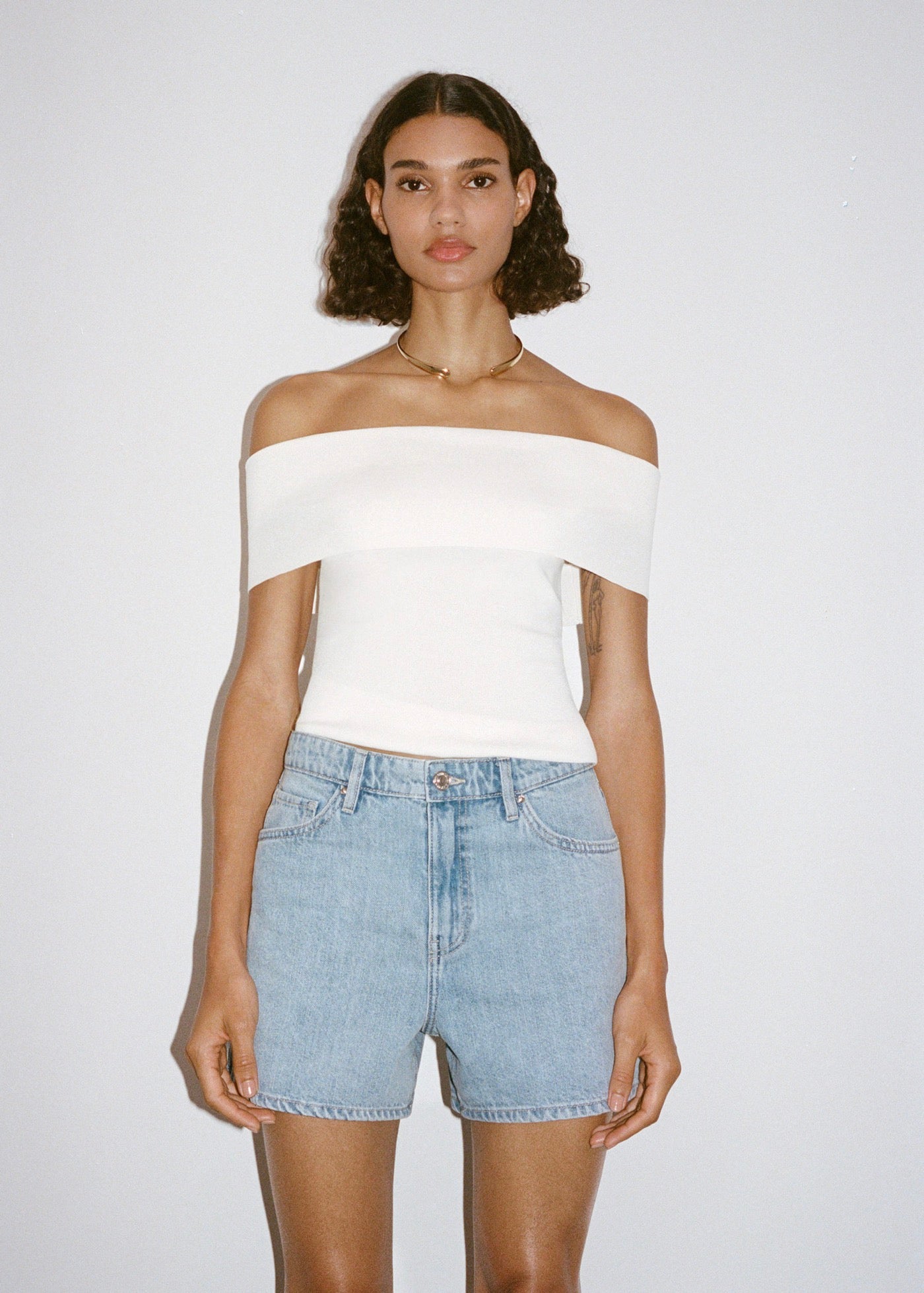 Short En Jean Droit Taille Haute