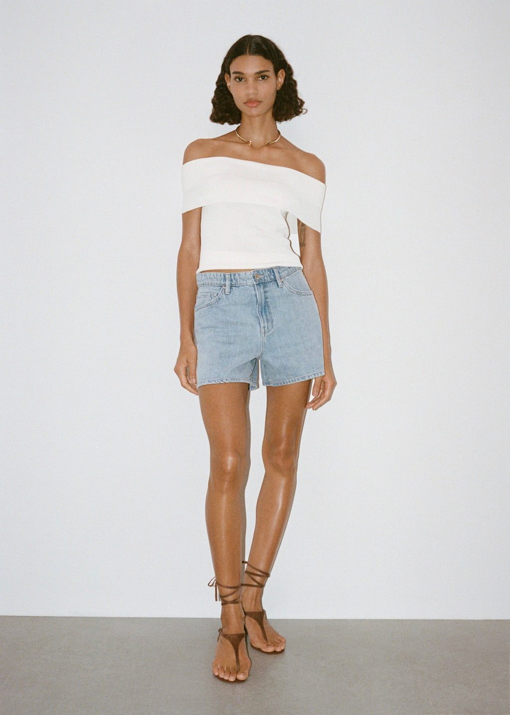 Short En Jean Droit Taille Haute