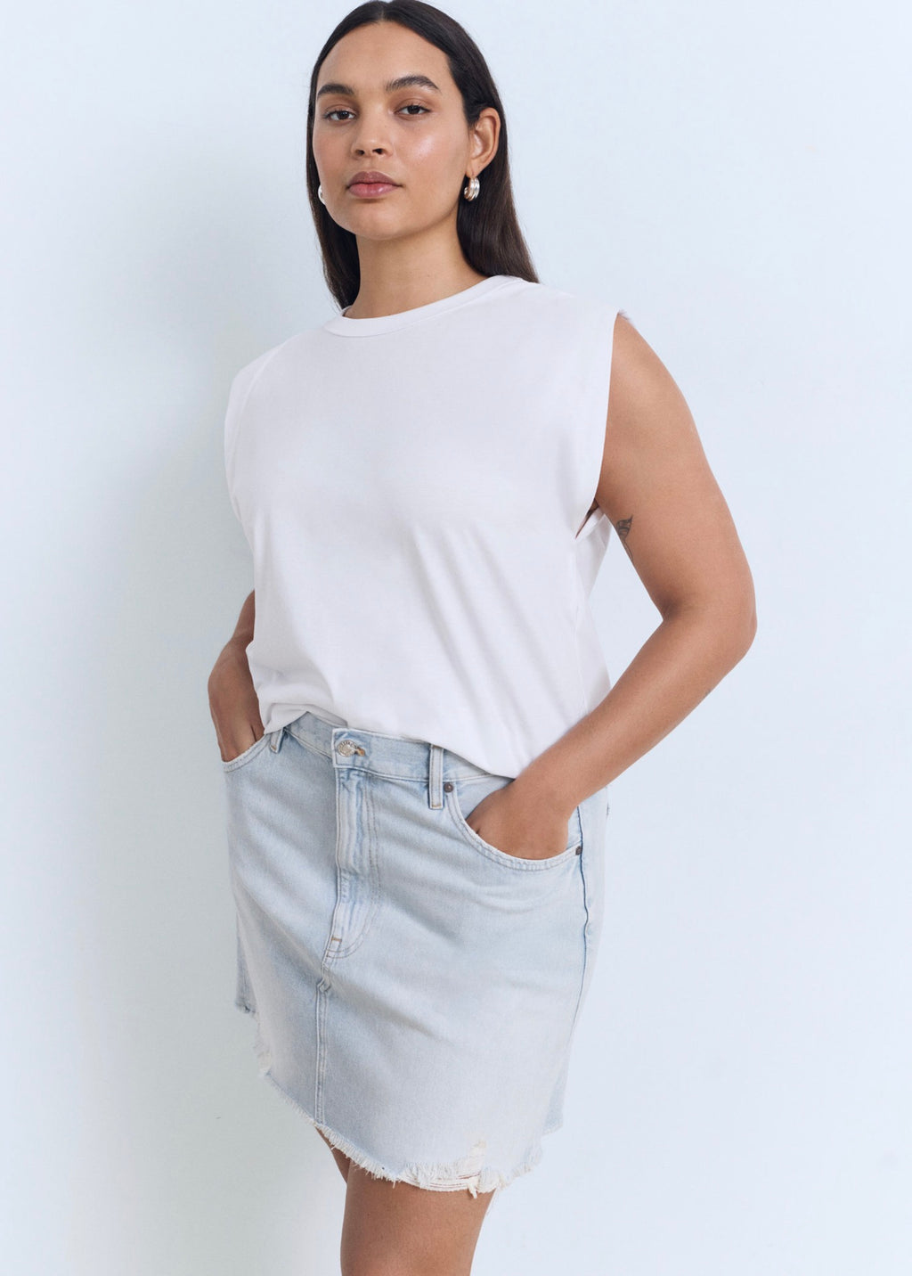 Jupe Denim Bas Effiloché