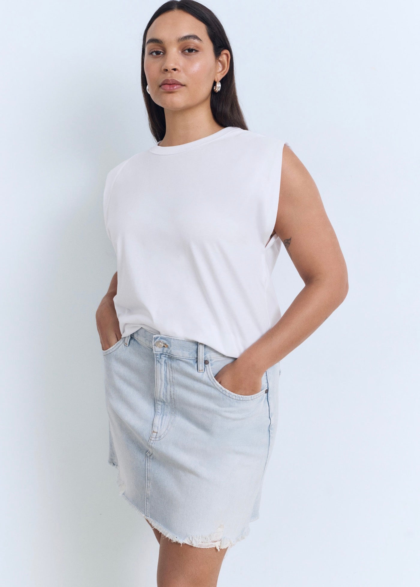 Jupe Denim Bas Effiloché