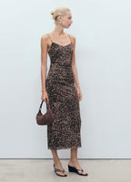 Robe Midi Froncée Léopard