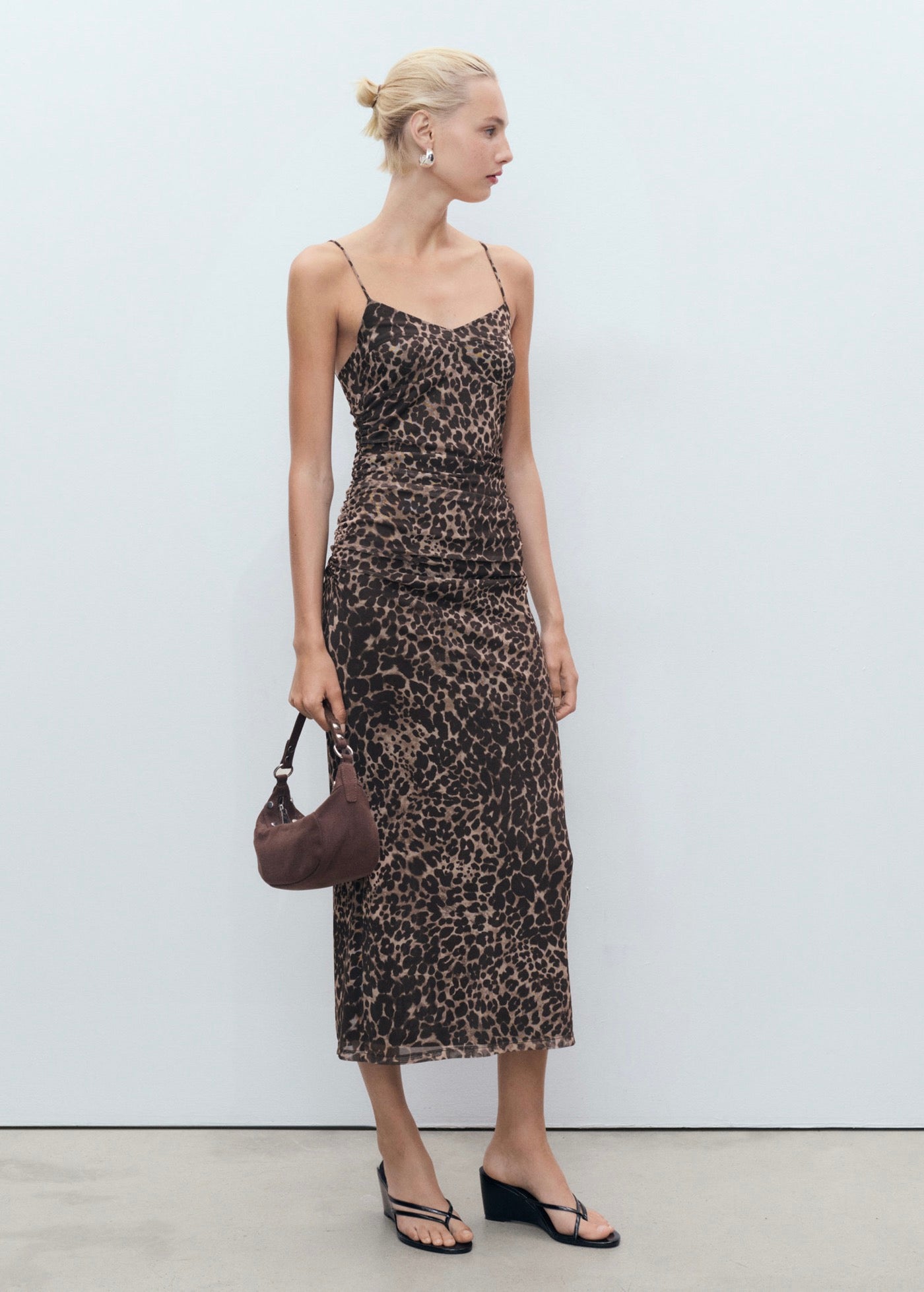 Robe Midi Froncée Léopard