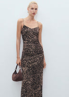 Robe Midi Froncée Léopard