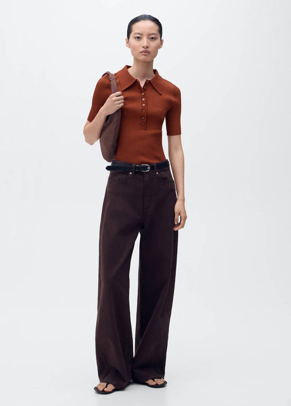 Pullover in Maglia a Coste con Collo Polo