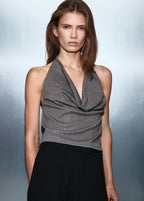 Top Strass Col Drapé