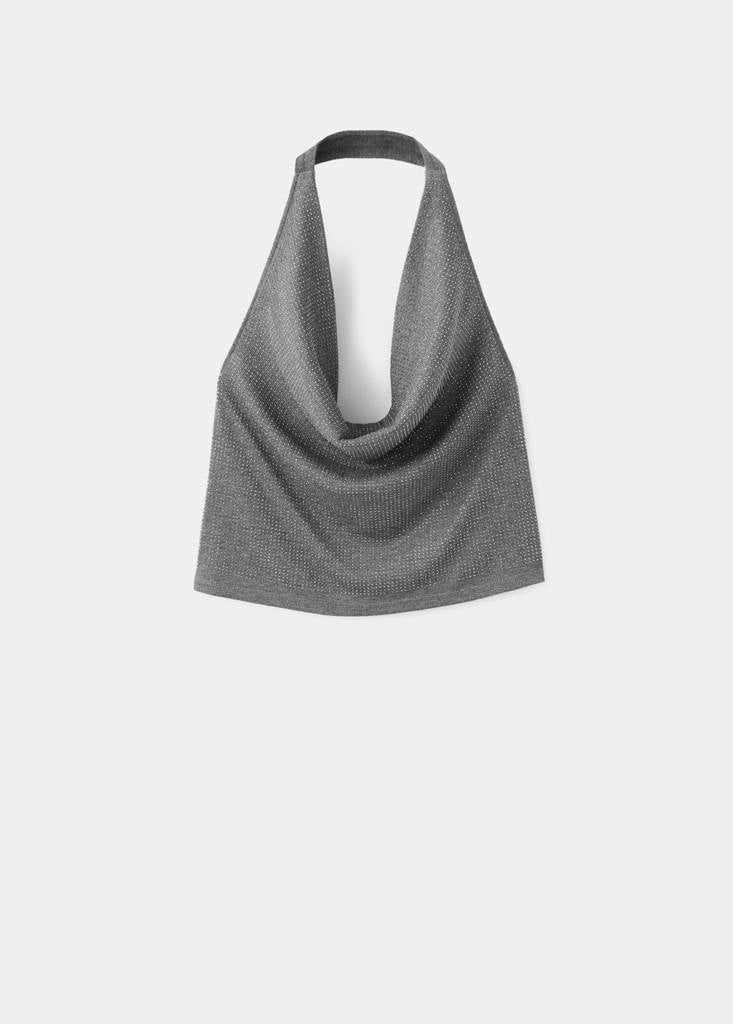 Top Strass Col Drapé