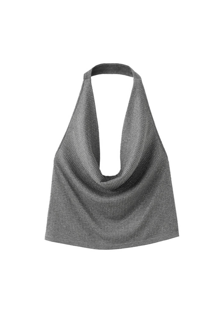 Top Strass Col Drapé