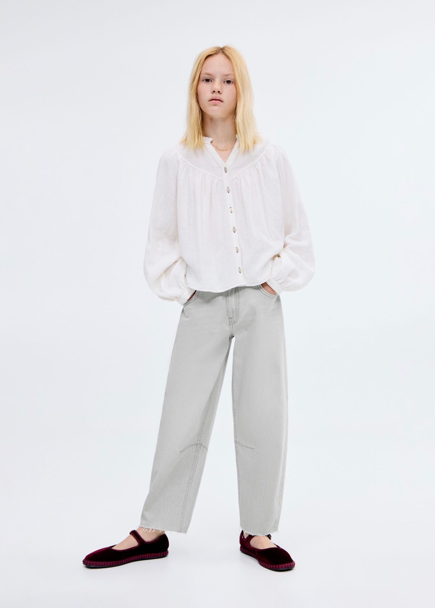 Jean Balloon Gris Denim - Fille