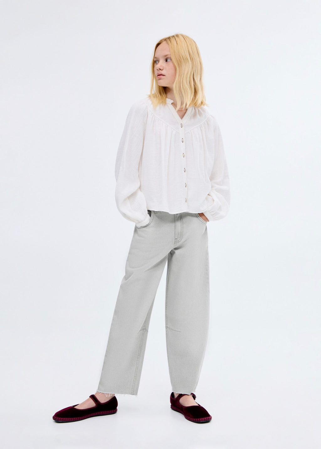 Jean Balloon Gris Denim - Fille