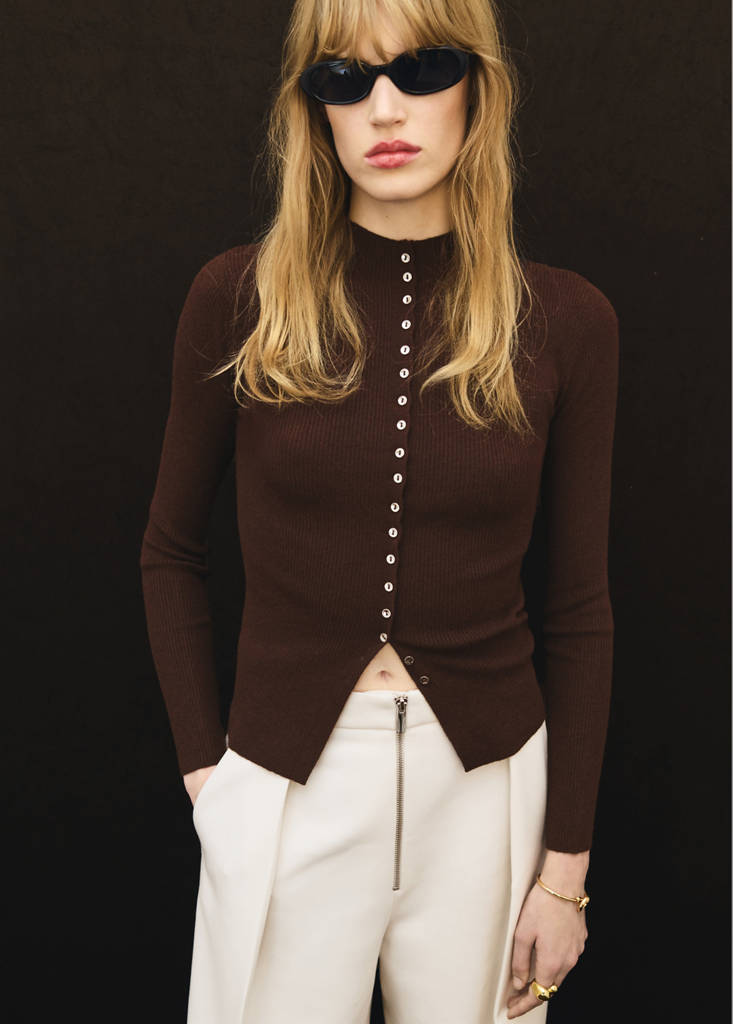 Cardigan Maille Fine Côtelée