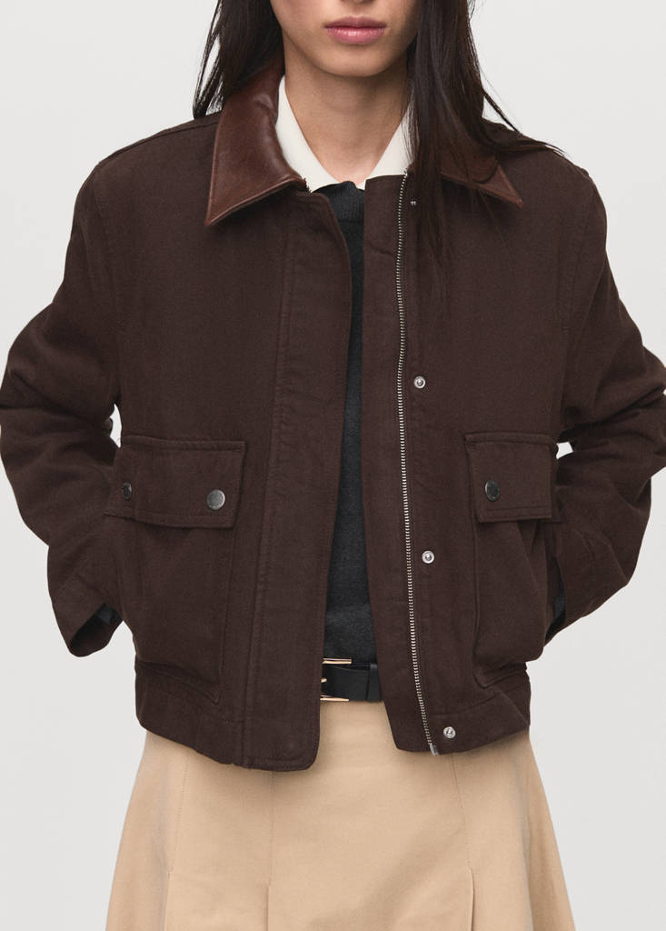 Parka En Jean Col En Cuir Synthétique